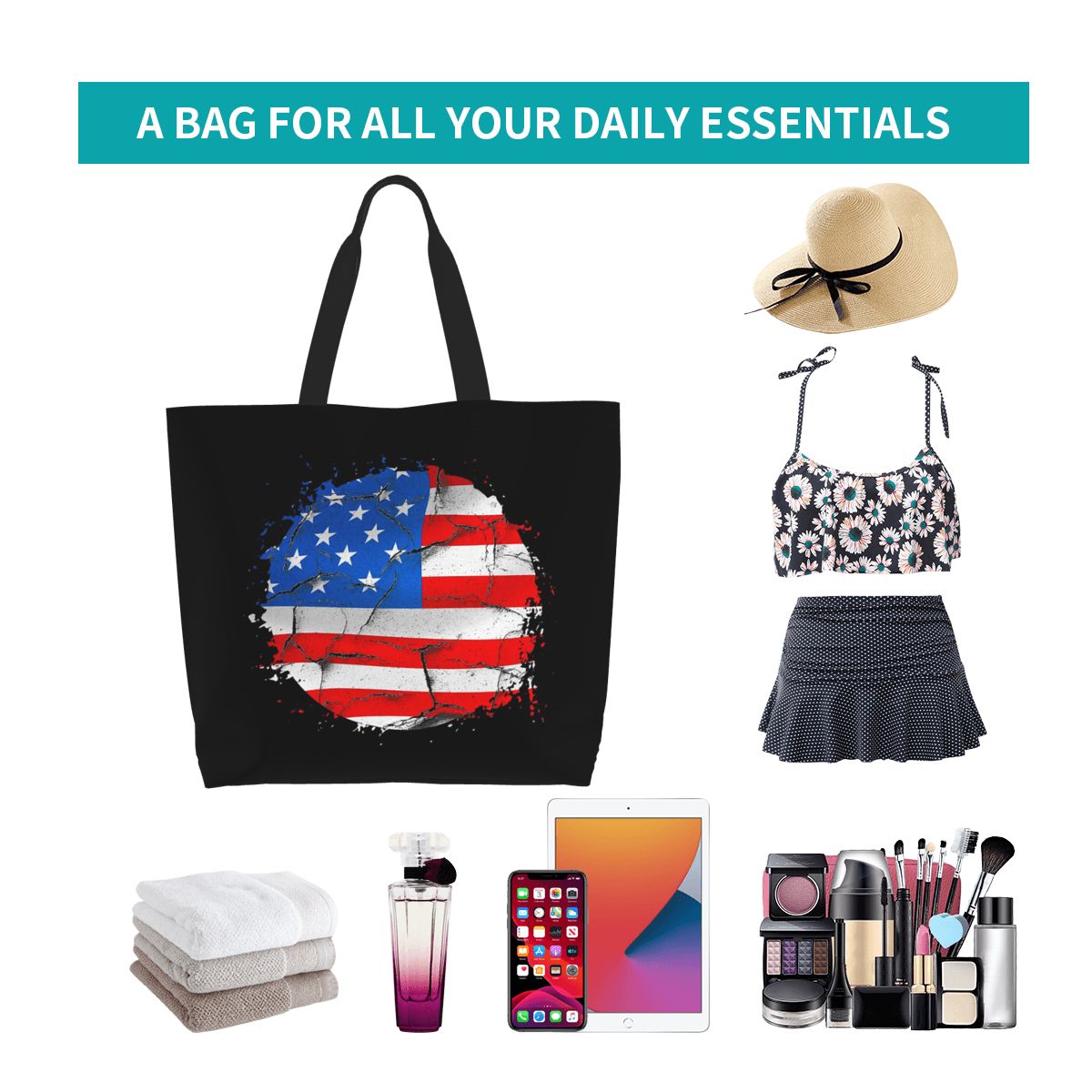 Women Bags Usa - Bolsa de Compras com Estampa da